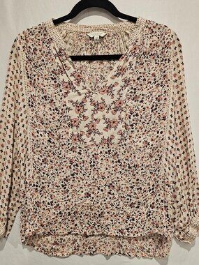 Lucky Brand Women's Floral Boho Top Size S Lightweight Blouse